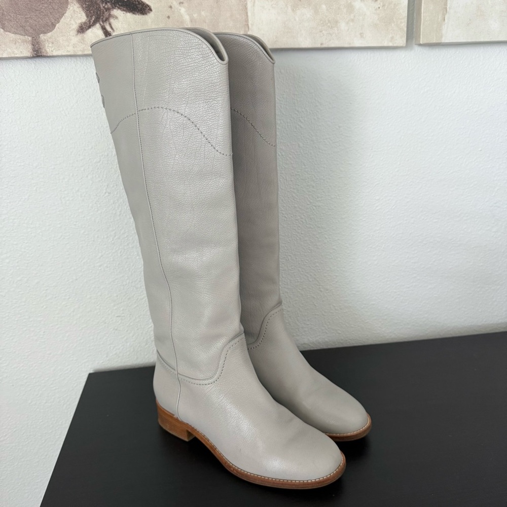 CHANEL Ascot Calfskin Leather Knee High CC Logo Riding Boots - Picture 4 of 15